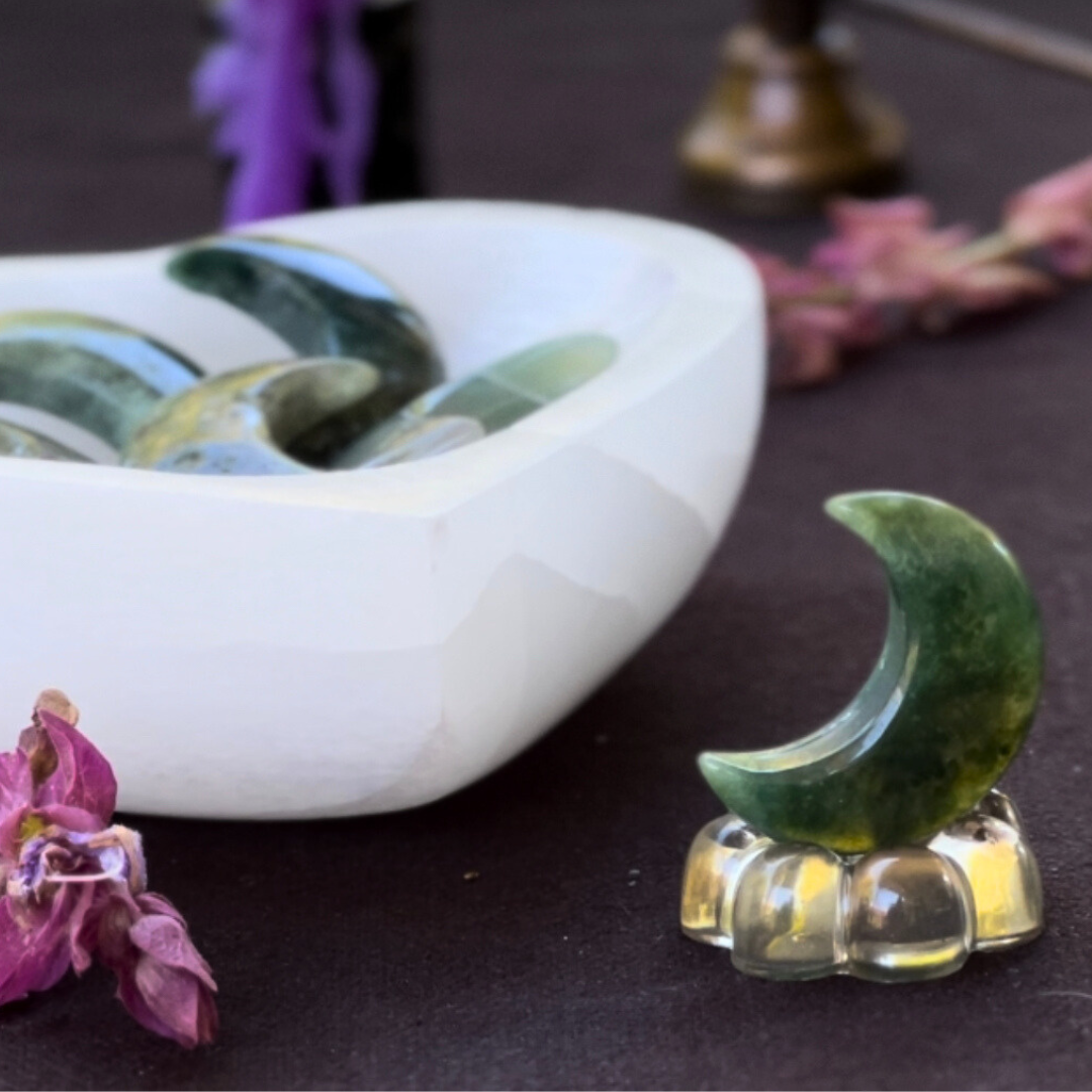 Moss Agate Crystal Crescent Moon